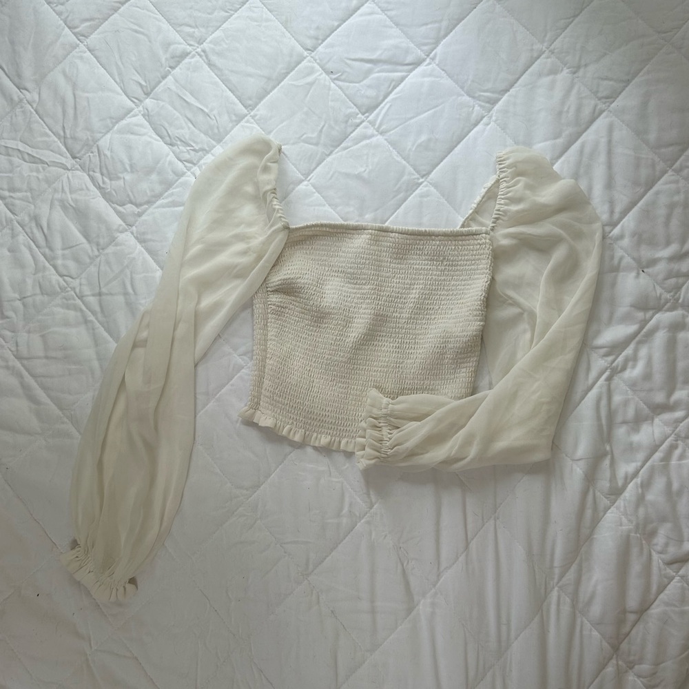 Wilfred Cream Blouse with Sheer Sleeves